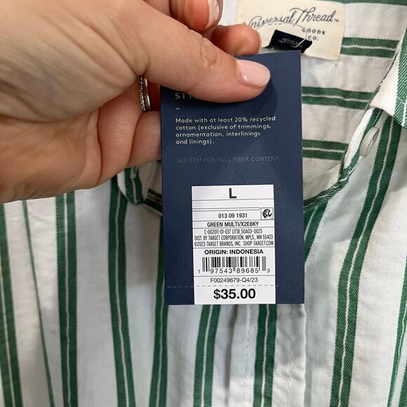 Universal Thread Green White Striped Cotton Midi Dress Size Large NWT - Picture 7 of 8